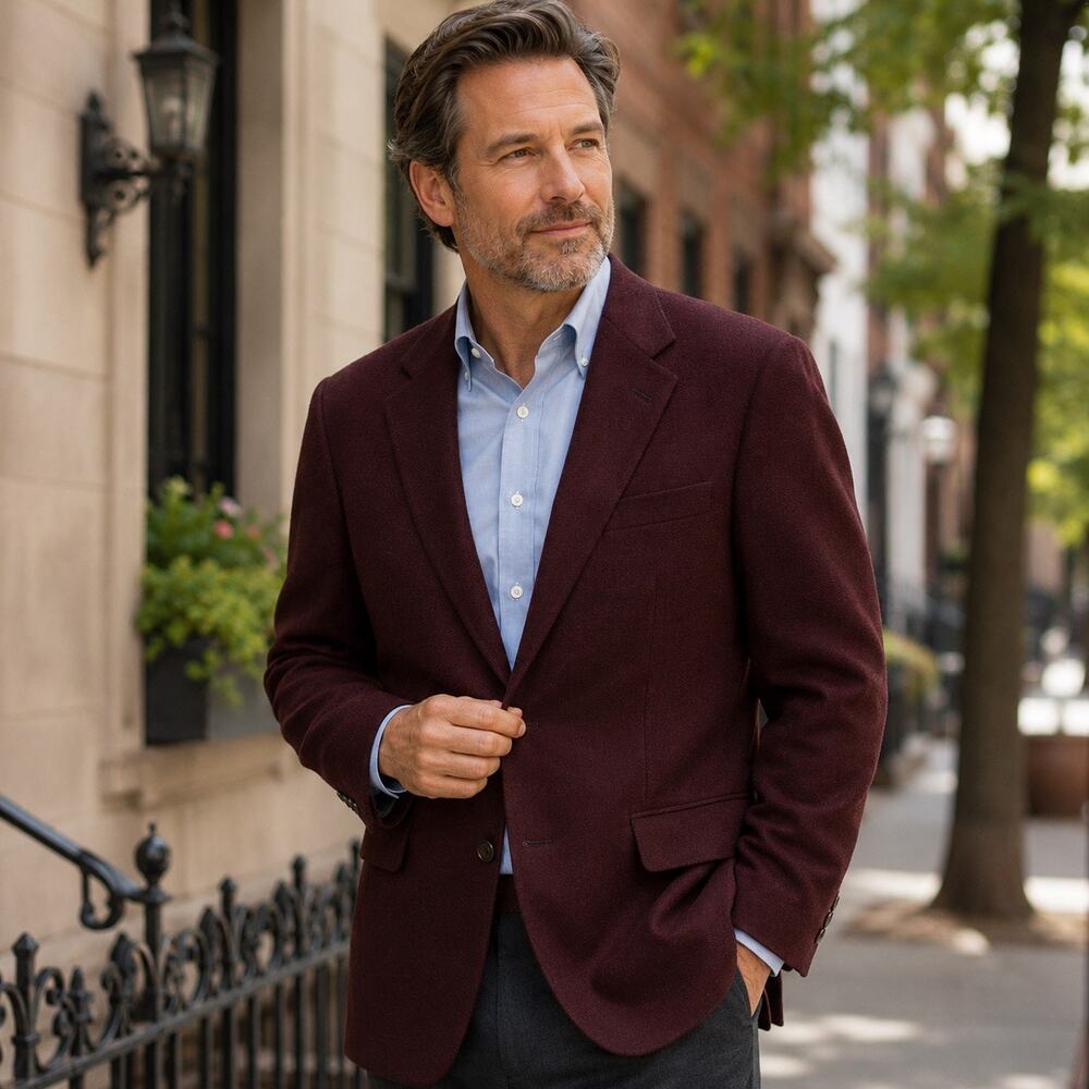 Vintage Strathmore Sport Coat 44R Burgundy 100% Pure Wool Blazer Mens USA